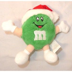 VINTAGE GREEN M&M 5" PLUSH FIGURE CHRISTMAS ORNAMENT